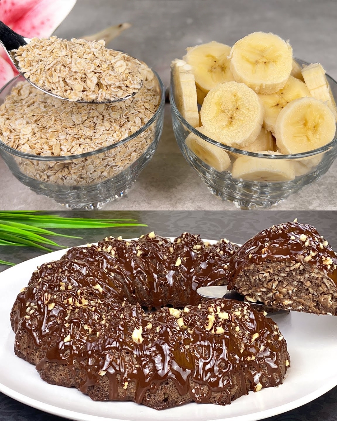 Banana Oatmeal Chocolate Cake with Walnuts