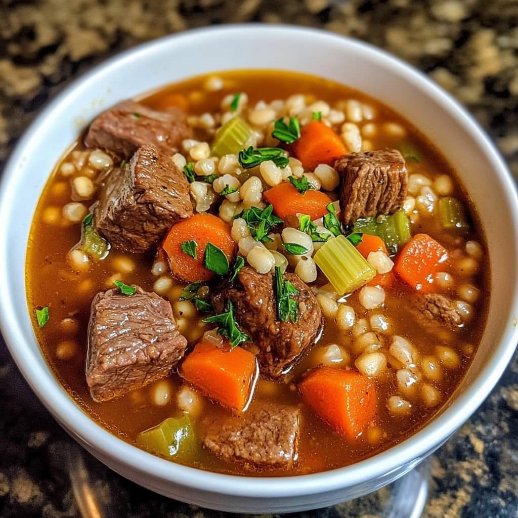 This Beef Barley Soup is rich,