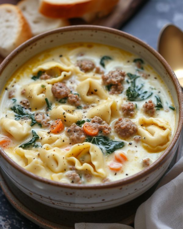 Slow Cooker Creamy Sausage & Tortellini Soup