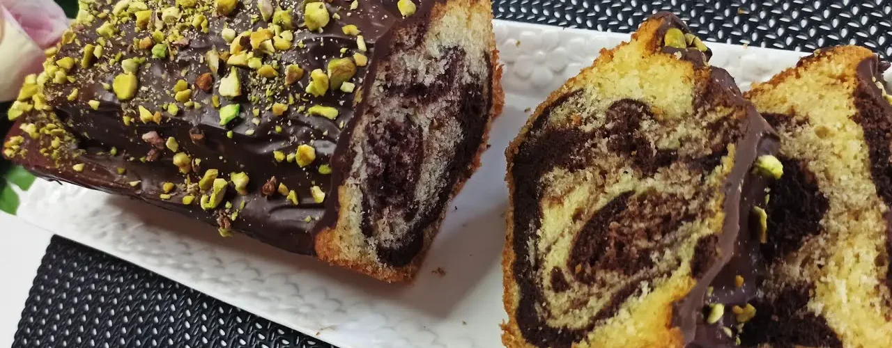 Chocolate and pistachio marble cake