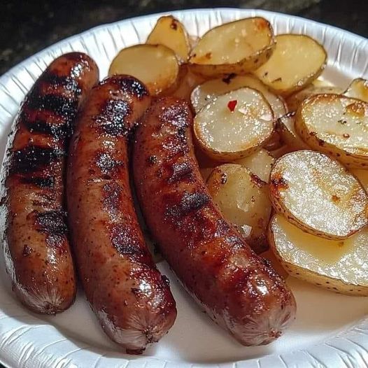 Grilled Sausages & Crispy Potato Slices