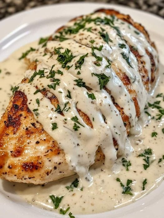 JUICY BAKED CAESAR CHICKEN WITH PARMESAN SAUCE