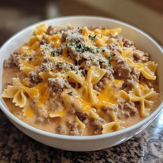 Creamy Beef and Bowtie Pasta