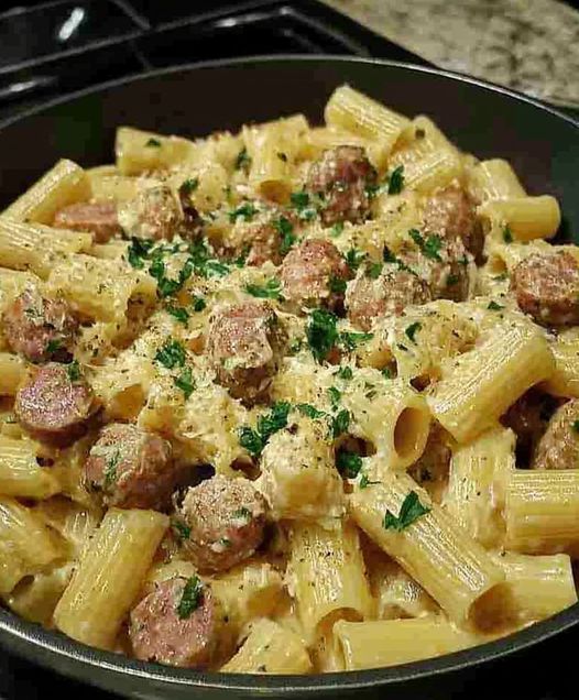 Garlic Sausage Alfredo Rigatoni