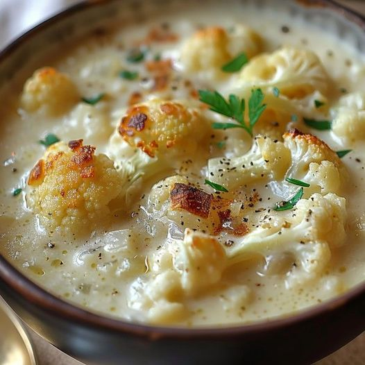 Cheddar Cauliflower and Roasted Garlic Soup